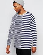 Asos Longline Oversized Sweatshirt With Stripe Print & Zips - White