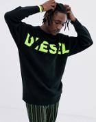 Diesel K-logox Sweater In Black With Neon Broken Text - Black