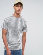 Celio Crew Neck Stripe T-shirt With Raglan Sleeve In Linen Mix - Gray