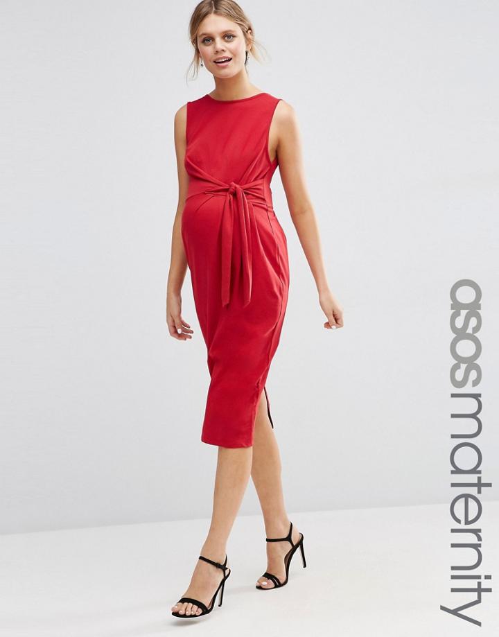 Asos Maternity Knot Side Midi Dress - Red