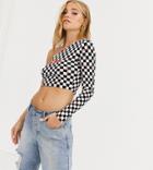 Life Is Beautiful One Sleve Top In Checkerboard-black