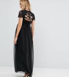 Chi Chi London Maternity Maxi Tulle Dress With Lace Up Back - Black