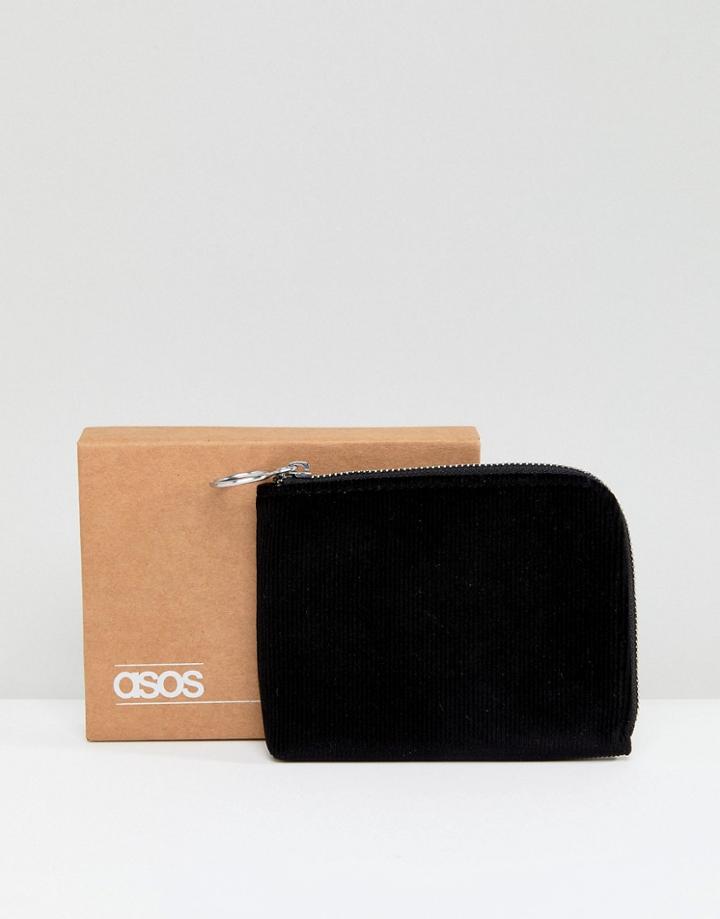 Asos Zip Around Wallet In Black Cord - Black