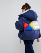 Tommy Hilfiger Down Jacket With Color Block Back Detail - Navy