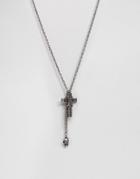 Seven London Necklace In Silver With Cross & Skull - Silver