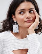 Asos Statement Earrings With Marble Effect Recycled Cotton Stone - Silver