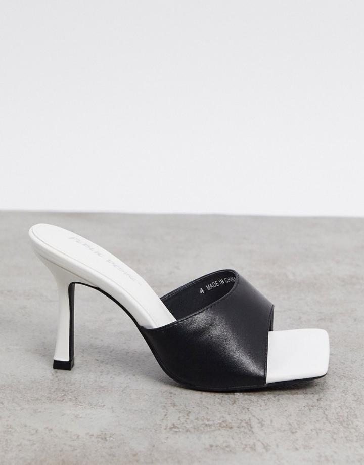 Public Desire Arya Square Toe Mules In Monochrome-black