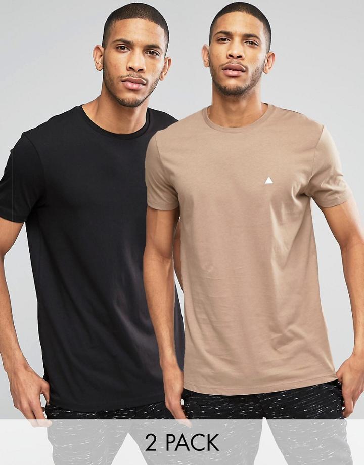 Asos 2 Pack Longline T-shirt With Crew Neck And Logo Save 15%
