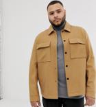 Asos Design Plus Unlined Wool Mix Jacket In Camel-tan