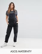 Asos Maternity Denim Overall In Washed Black - Black