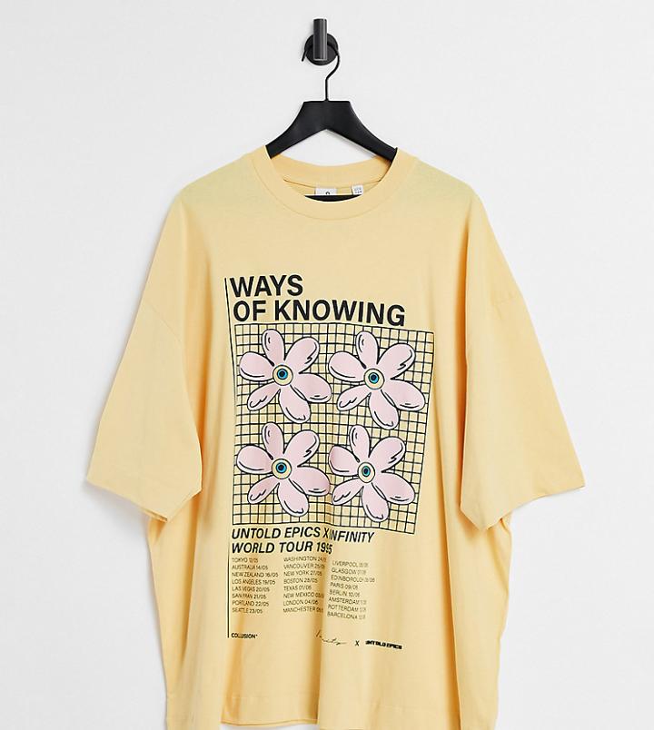 Collusion 'ways Of Knowing' Oversized T-shirt In Yellow-white