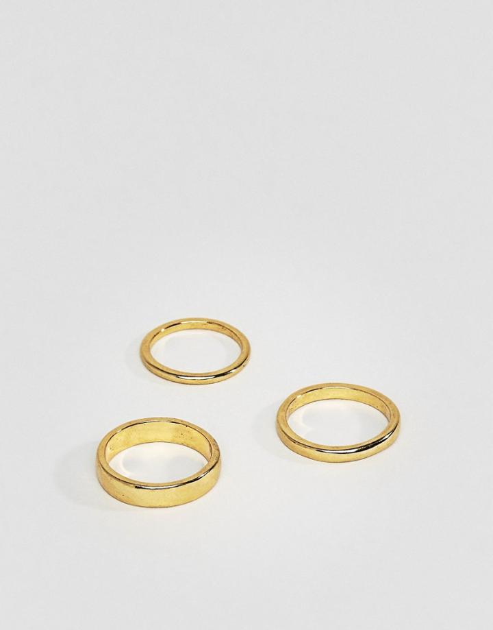 Designb Brushed Gold Band Rings In 3 Pack Exclusive To Asos - Gold