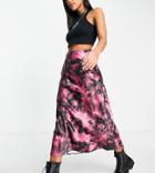 Collusion Tie Dye Satin Maxi Skirt Pink & Black