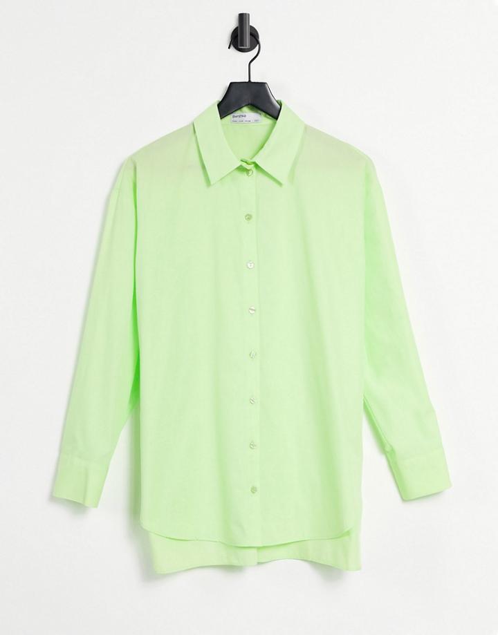 Bershka Longline Shirt In Lime-green