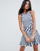 To Be Adored Dessy Patchwork Gingham Dress - Blue