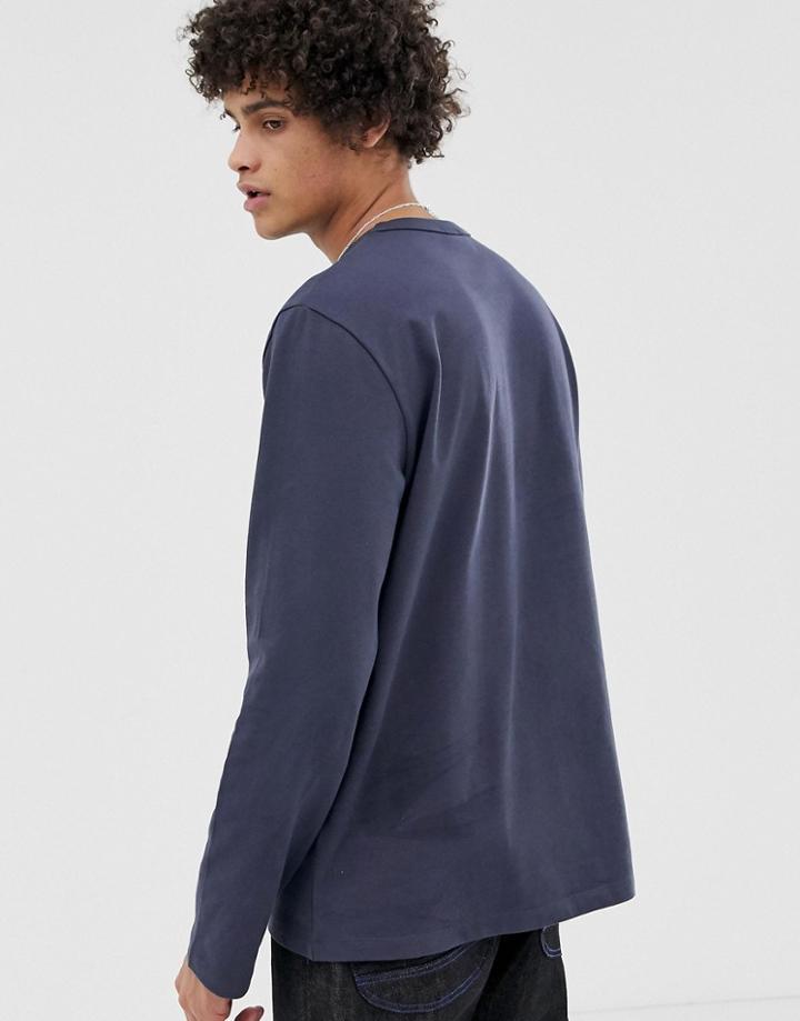 Asos White Loose Fit Heavyweight Long Sleeve T-shirt In Navy