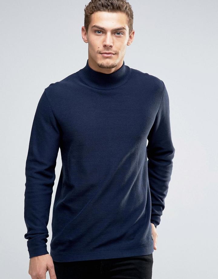 Esprit Turtle Neck Jumper With Open Hem - Navy