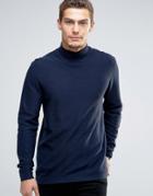 Esprit Turtle Neck Jumper With Open Hem - Navy
