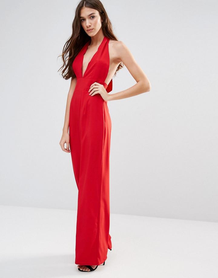 Hedonia Halterneck Tailored Jumpsuit - Red