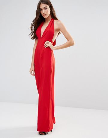 Hedonia Halterneck Tailored Jumpsuit - Red