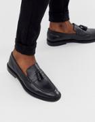 Walk London West Tassel Loafers In Black Pebble Leather - Black