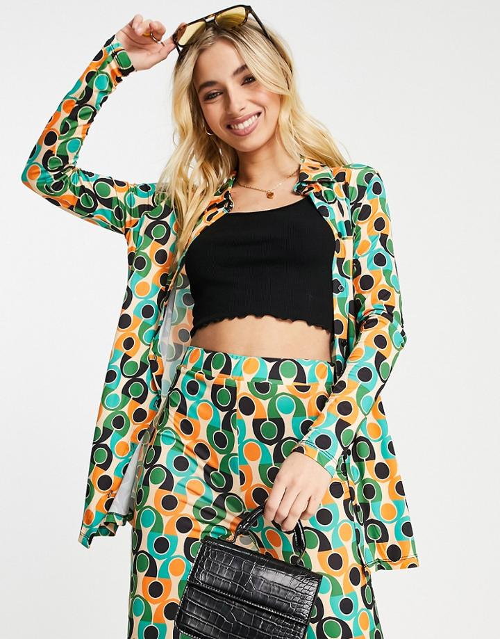 Stradivarius Longline Shirt In Orange Abstract Print - Part Of A Set