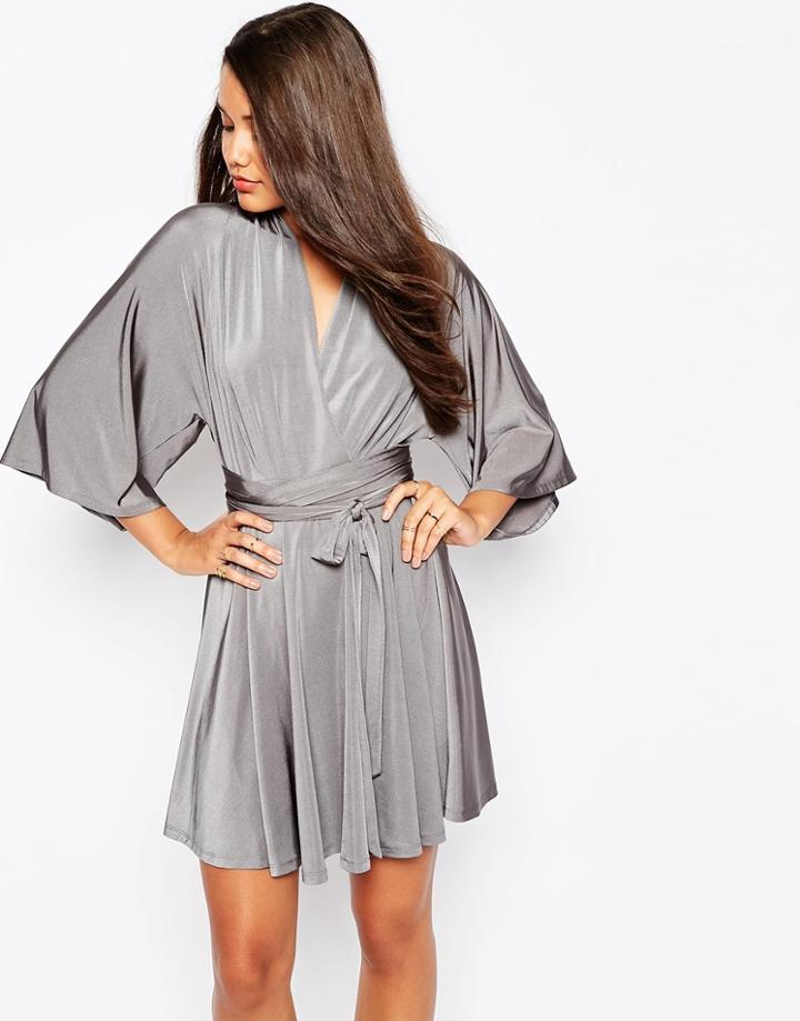 Asos Skater Mini Dress With Belt - Charcoal