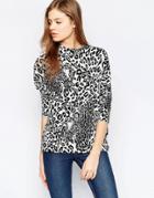 B.young Animal Print 3/4 Sleeve Top - White