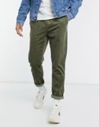 Asos Design Cord Slim Pants In Khaki-green