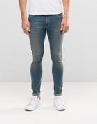 Asos Extreme Super Skinny Jeans In Mid Blue - Blue