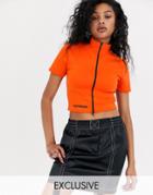 Collusion Zip Front Scuba Crop Top-orange