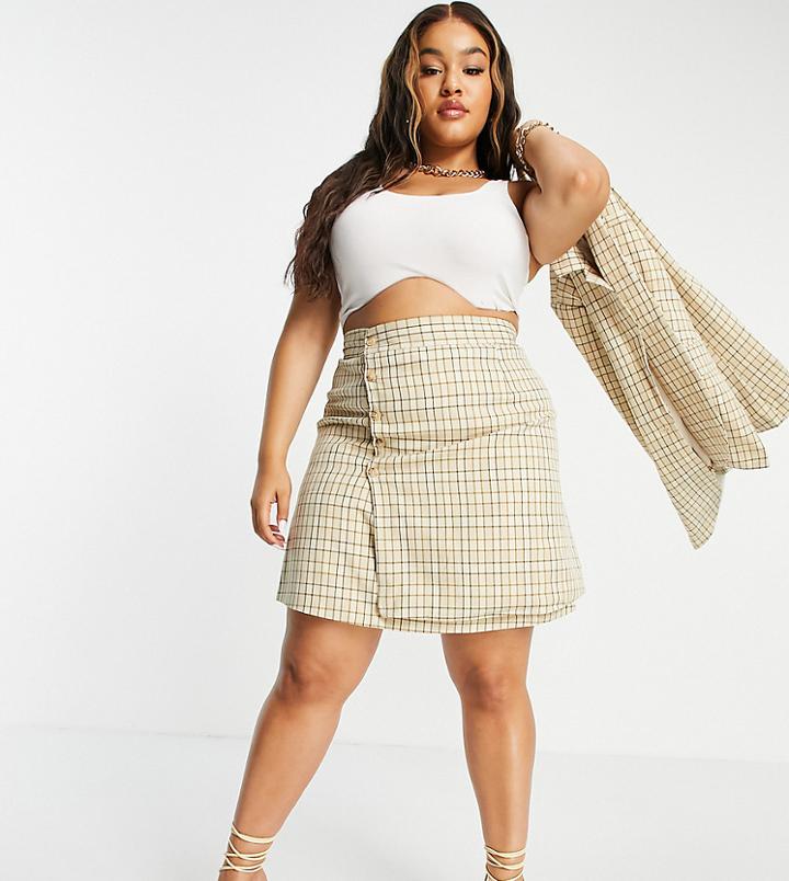 Fashion Union Plus Mini A-line Skirt With Buttons In Vintage Check Set-multi