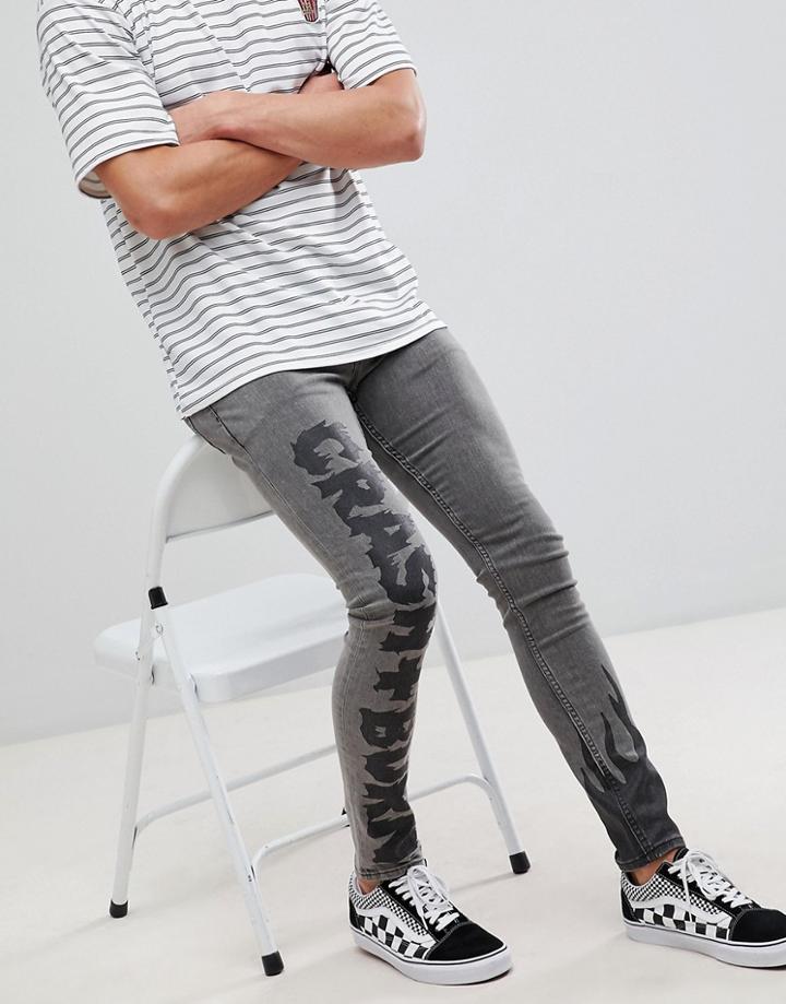 Asos Design Extreme Super Skinny Jeans In Black With Black Prints - Black