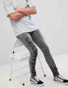 Asos Design Extreme Super Skinny Jeans In Black With Black Prints - Black