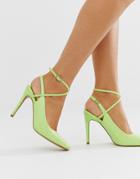 Asos Design Priceless Square Toe Stiletto Heels In Washed Neon Green