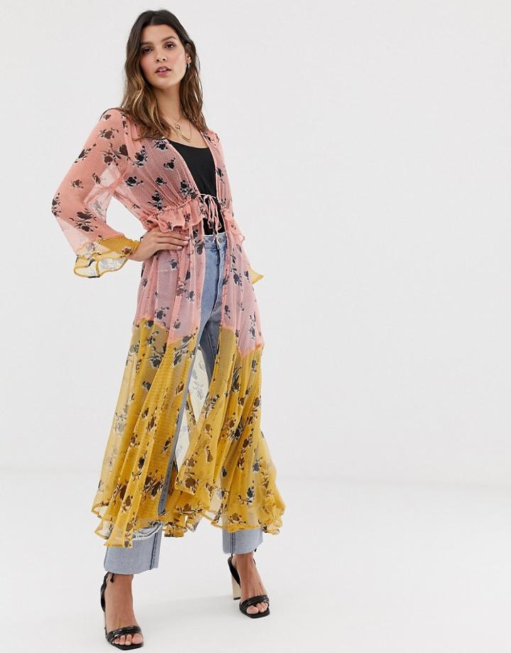 Nfc Ditsy Block Print Maxi Kimono - Blue