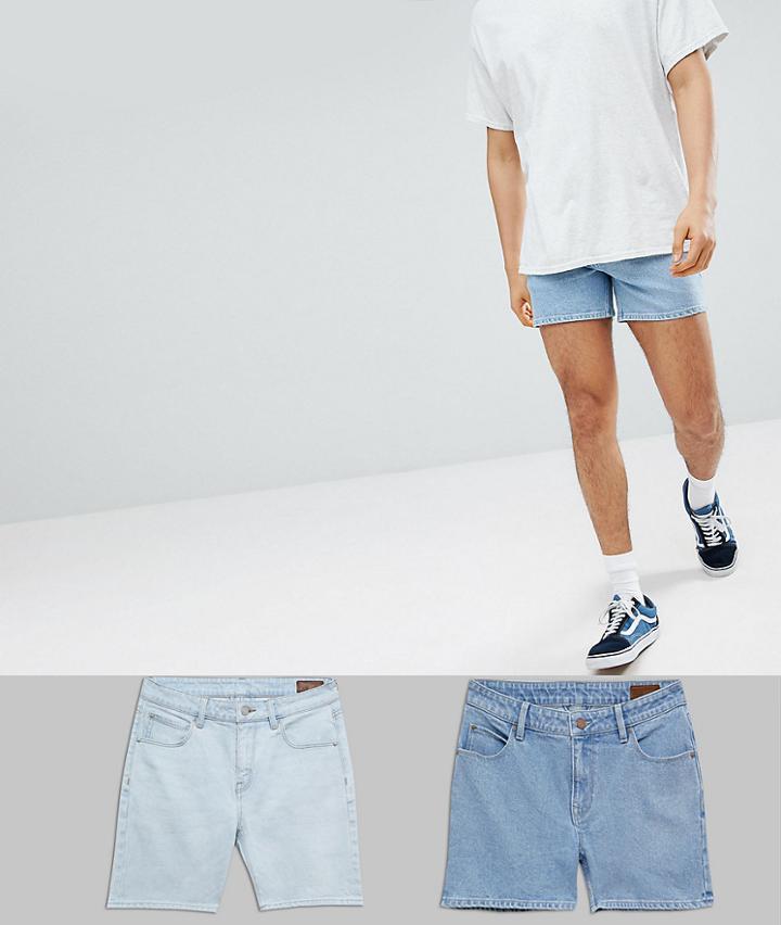 Asos Design Denim Shorts In Skinny Light Wash And Shorter Length Mid Wash Blue - Multi