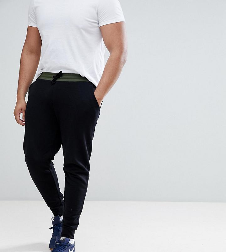 Asos Design Plus Skinny Joggers With Contrast Wasitband In Khaki - Green