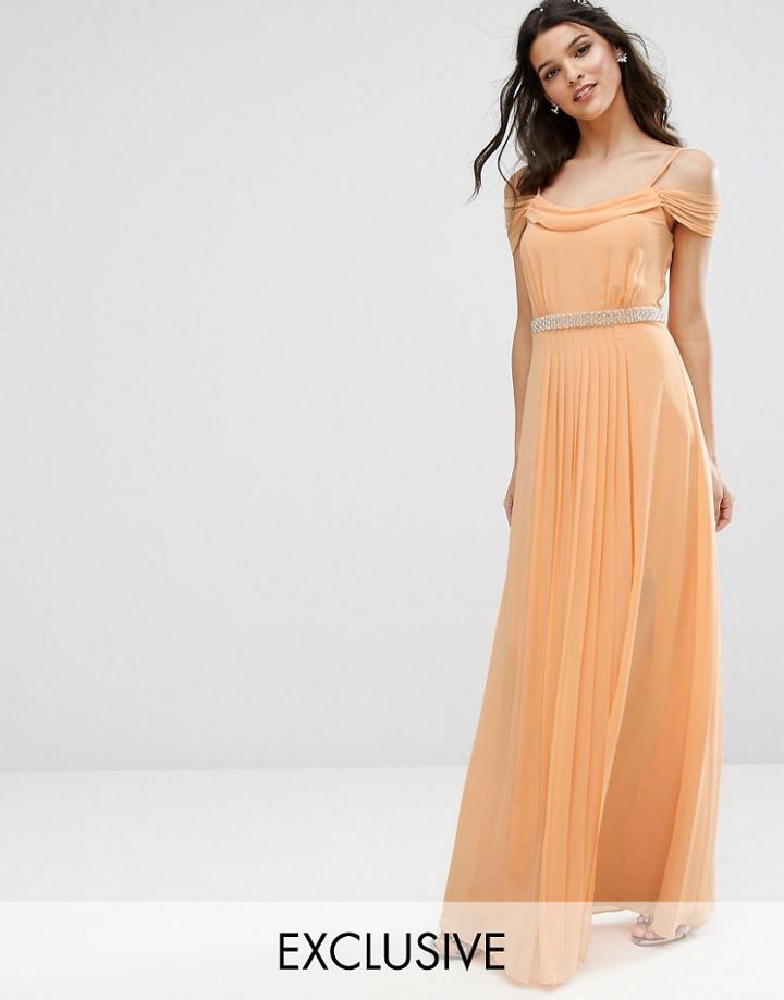 Tfnc Wedding Cold Shoulder Embellished Maxi Dress - Orange