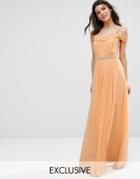 Tfnc Wedding Cold Shoulder Embellished Maxi Dress - Orange