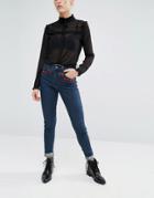 First & I Embroidered High Waist Jeans - Blue