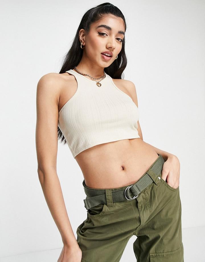 Monki Shrunken Crop Tank Top In Beige Rib-neutral