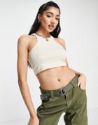 Monki Shrunken Crop Tank Top In Beige Rib-neutral