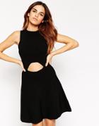 Asos Skater Dress In Structured Knit With Cut Out - Black