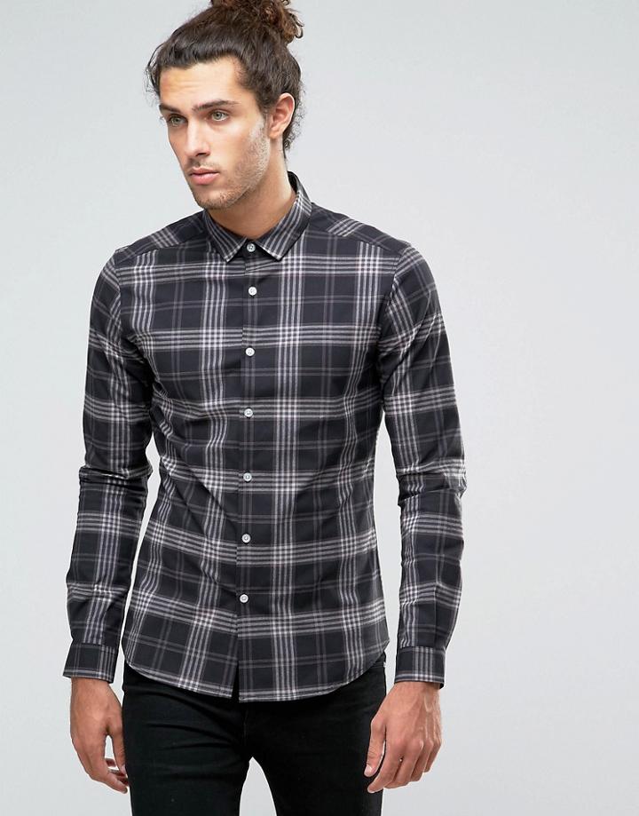 Asos Skinny Check Shirt In Black - Black
