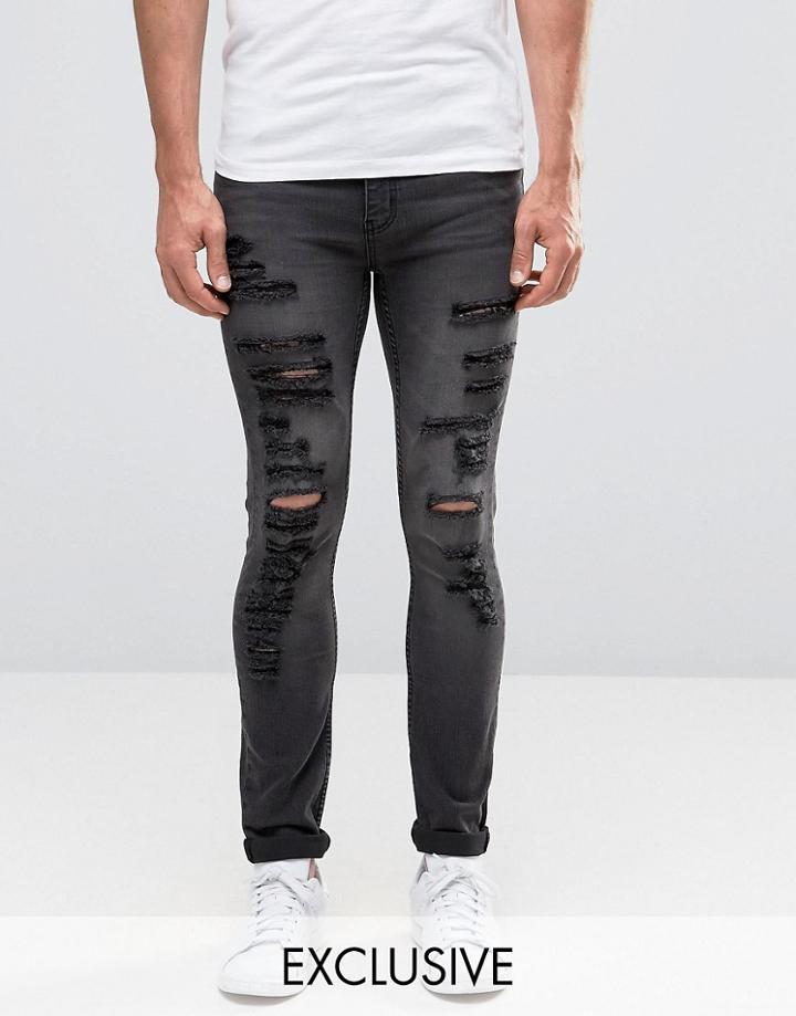 Cheap Monday Tight Slash Jeans Stretch Base Gray Extreme Rips - Gray