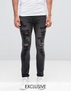 Cheap Monday Tight Slash Jeans Stretch Base Gray Extreme Rips - Gray