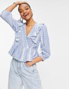 Y.a.s Peplum Wrap Front Blouse In Blue-multi