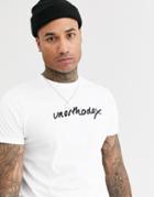 Asos Design T-shirt With Unorthodox Chest Print And Roll Sleeve