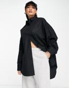 Topshop Boyfriend Long Sleeve Poplin Shirt In Black